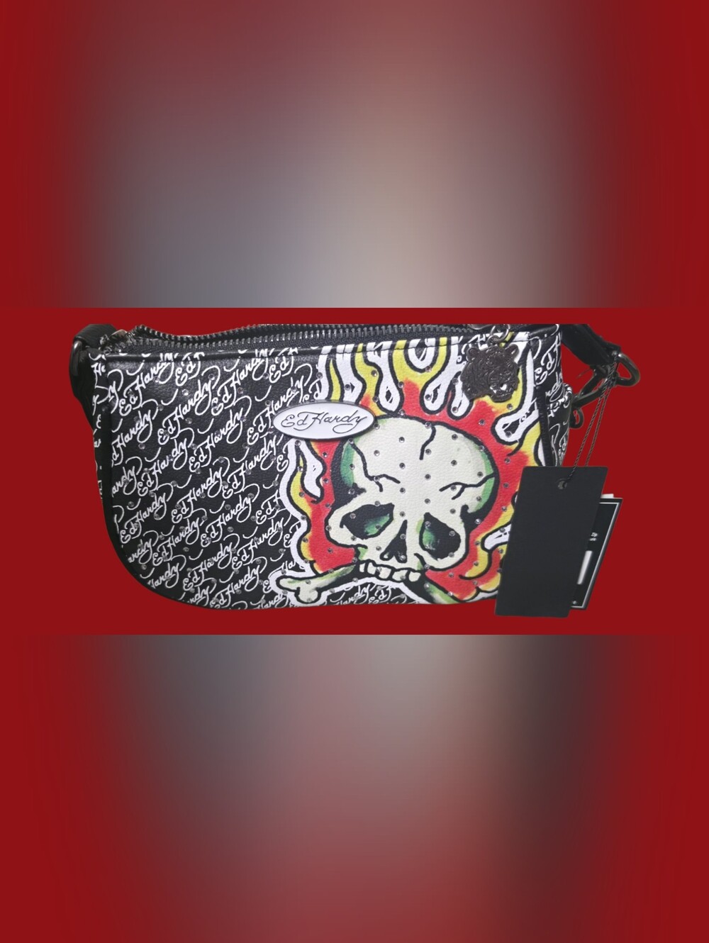 Ed Hardy Black Skull Flame Zip Pouch BRAND NEW WITH TAGS